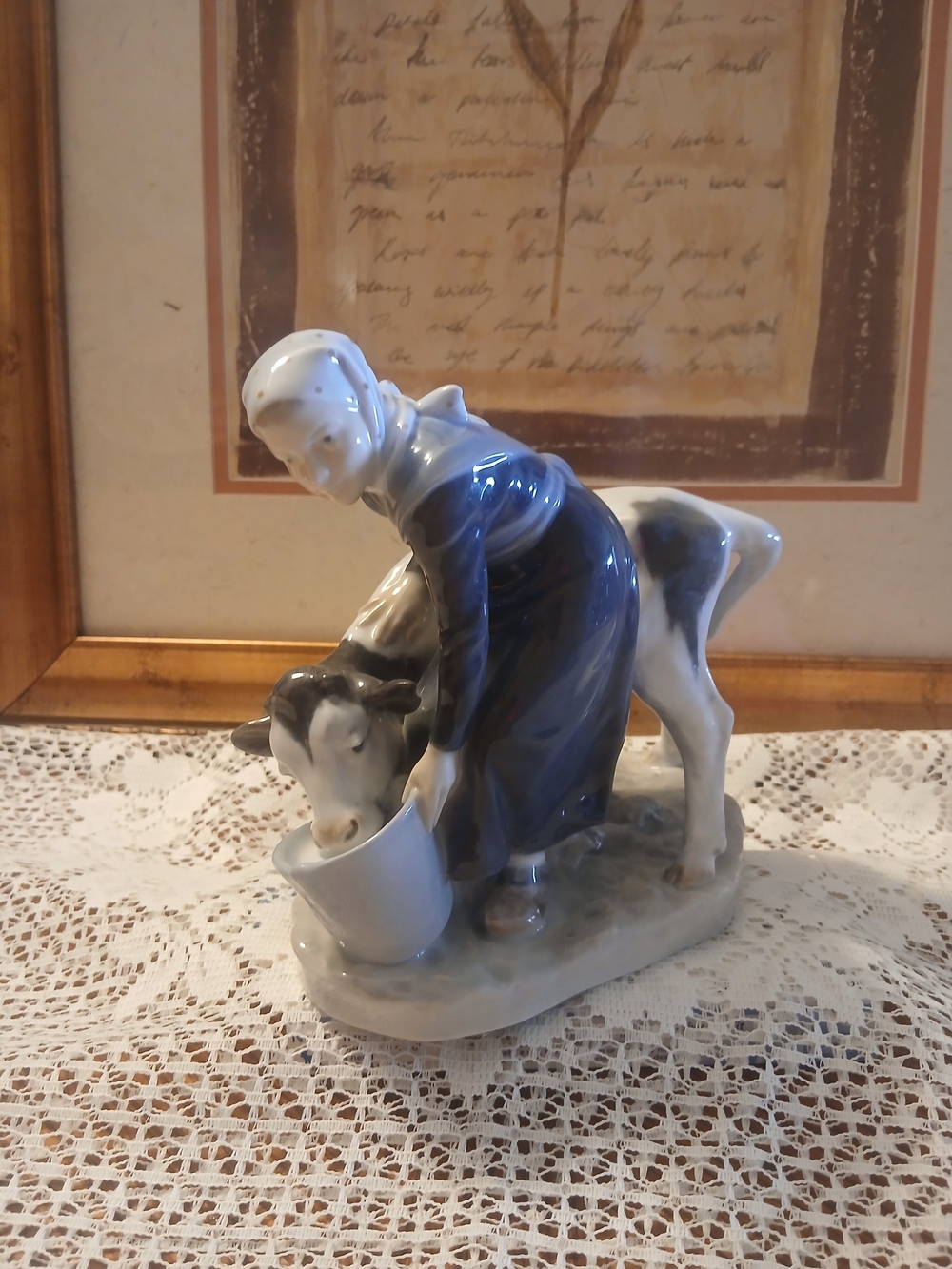 Royal Copenhagen Blue and White Girl Milking Cow Porcelain Figurine #779
